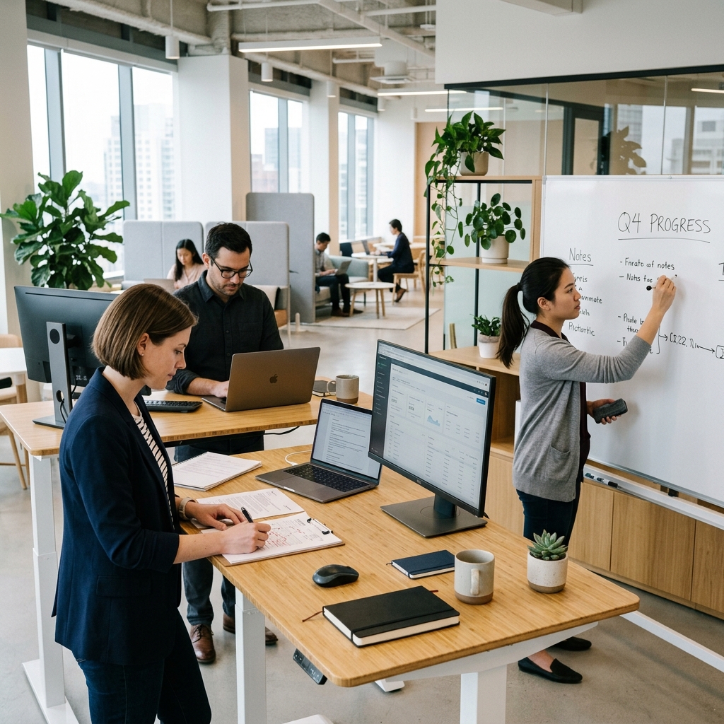 Modern open-plan office with professionals working